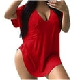 thumbnail image 1 of JGGSPWM Women Plus Size Casual Loose Fit Round Hem Blouses Comfy Versatile Short Sleeve V Neck Tops Red S, 1 of 5