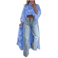 thumbnail image 1 of JGGSPWM Women Plus Size High Low Hem Shawl Round Neck Lace Short Front Long Back Casual Stretchy Knit T-Shirt Blouse See Through Top Blue M, 1 of 5