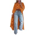 thumbnail image 1 of JGGSPWM Women Plus Size High Low Hem Shawl Round Neck Lace Short Front Long Back Casual Stretchy Knit T-Shirt Blouse See Through Top Orange L, 1 of 5