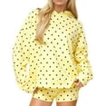 thumbnail image 1 of JGGSPWM Women Polka Dot Hoodie Oversized Fleece Hooded Sweatshirt Long Sleeve Drop Shoulder Graphic Print Hoodies with Pocket Yellow L, 1 of 4