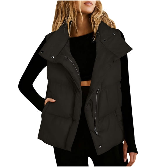 JGGSPWM Women Puffer Vest Sleeveless Zip Up Stand Collar Quilted Lightweight Jacket Winter Warm Puffer Padded Cotton Outerwear Gray L