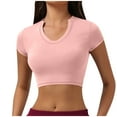thumbnail image 1 of JGGSPWM Women Quick Dry Yoga Short Sleeve Crop Tops V Neck Athletic Running Gym Workout T Shirt Summer Classic Tee Pink S, 1 of 4