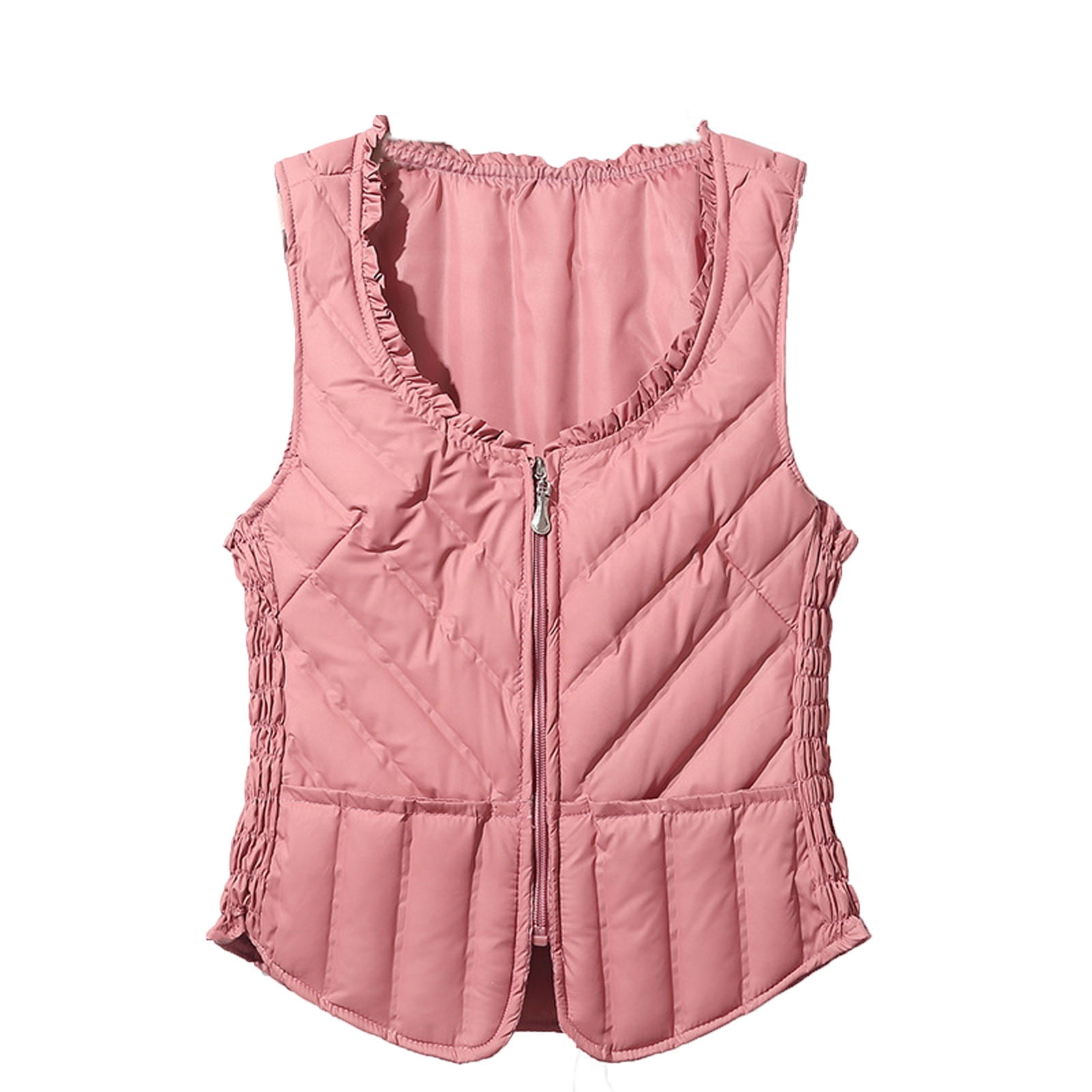 JGGSPWM Women Quilted Jacket Jacket Vest Ruffle Zipper Scoop Neck