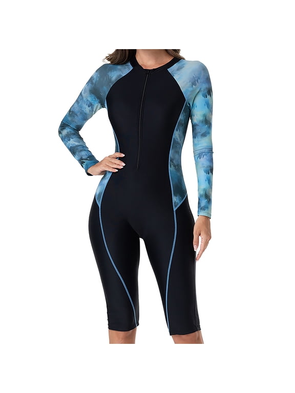 Women Rash Guard Long Sleeve Shirts Surfing Shorts Swimsuits with Chest Pads And No Steel Supports Conservative Swimsuits Front Zip Surf Wetsuit Black XS