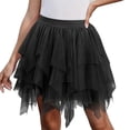 thumbnail image 1 of JGGSPWM Women Ruffle Tulle Skirts High-Waisted Layered Ruffle Asymmetrical Tutu Skirt Solid A-line Irregular Mesh Skirts Black M, 1 of 6