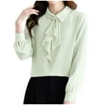 thumbnail image 1 of JGGSPWM Women Spring Autumn Fashion Scarf Collar Long Sleeve Solid Color Style Tops Green XL, 1 of 4