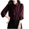 thumbnail image 1 of JGGSPWM Women Spring Autumn Fashion Scarf Collar Long Sleeve Solid Color Style Tops Wine 2XL, 1 of 4