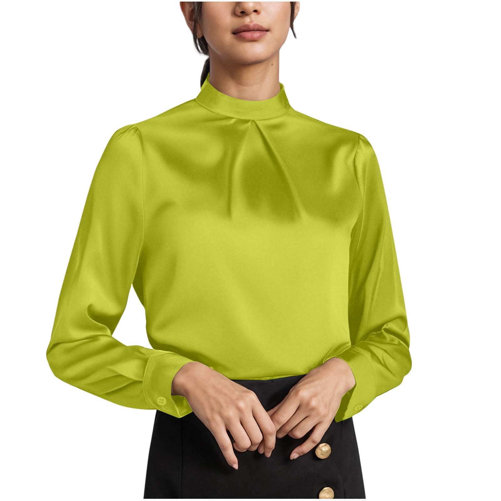WDIRARA Women's Satin Sleeveless Blouse - Asymmetrical Mock Neck Top For Work Or Casual Outfits