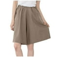 thumbnail image 1 of JGGSPWM Women Summer Cotton Shorts Elastic Waist Bermuda Shorts Casual Wide Legs Shorts with Pockets 05-Khaki M, 1 of 4