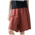 thumbnail image 1 of JGGSPWM Women Summer Cotton Shorts Elastic Waist Bermuda Shorts Casual Wide Legs Shorts with Pockets 05-Orange XXXL, 1 of 8
