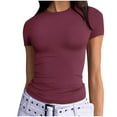 thumbnail image 1 of JGGSPWM Women Summer Short Sleeve Slim Fit Crop Tops Basic T Shirts Gym Workout Y2k Clothes Wine M, 1 of 7