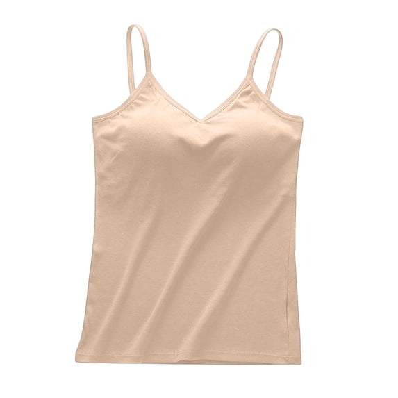 JGGSPWM Women Tank Top With Chest Pad Backless Breathable Stretchable Camisoles Sleeveless Solid Casual Summer Regular Tank Tops Beige L