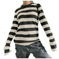 thumbnail image 1 of JGGSPWM Women Teen Girls Striped Blouses Y2k Long Sleeve Baggy Round Neck Shirt Graphic Tee Fall Vintage Streetwear T-Shirt Beige S, 1 of 3