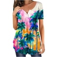 thumbnail image 1 of JGGSPWM Women Tops Plus Size Hide Belly Tunic Short Sleeve T Shirts 2023 Summer Button Up Henley Shirts Cute Tshirt Dressy Casual Blouses Pleated Swing Tunics 9-HawaiiPurple L, 1 of 5