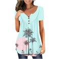 thumbnail image 1 of JGGSPWM Women Tops Plus Size Hide Belly Tunic Short Sleeve T Shirts 2023 Summer Button Up Henley Shirts Cute Tshirt Dressy Casual Blouses Pleated Swing Tunics 6-HawaiiMint Green XL, 1 of 5