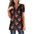 thumbnail image 1 of JGGSPWM Women Tops Plus Size Hide Belly Tunic Short Sleeve T Shirts 2023 Summer Button Up Henley Shirts Cute Tshirt Dressy Casual Blouses Pleated Swing Tunics 1Floral CrewneckBlack M, 1 of 4