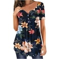 thumbnail image 1 of JGGSPWM Women Tops Plus Size Hide Belly Tunic Short Sleeve T Shirts 2023 Summer Button Up Henley Shirts Cute Tshirt Dressy Casual Blouses Pleated Swing Tunics Blue#1 S, 1 of 5