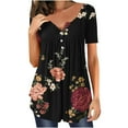thumbnail image 1 of JGGSPWM Women Tops Plus Size Hide Belly Tunic Short Sleeve T Shirts 2023 Summer Button Up Henley Shirts Cute Tshirt Dressy Casual Blouses Pleated Swing Tunics Wine#7 M, 1 of 5