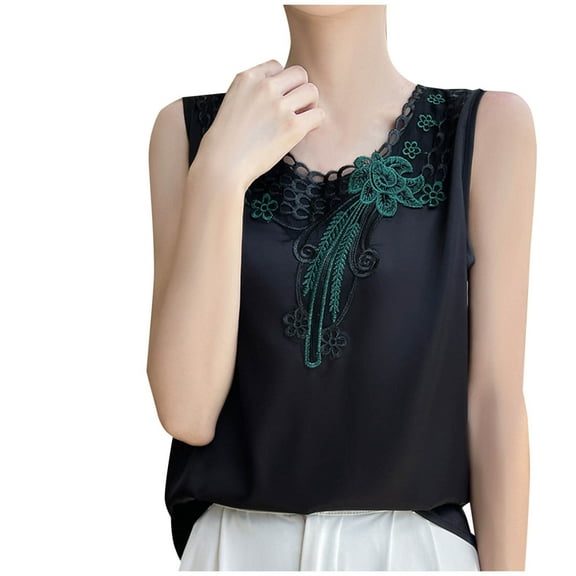 JGGSPWM Women Trendy Fashion Lace V-Neck Camisole Satin Base Shirt Suit Business Sleeveless Top for Women Green XXXL