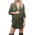 thumbnail image 1 of JGGSPWM Women Velour Long Shirt Hip Length Long Sleeve Velvet Shirt Round Hem Tunic Tops Slouchy Lapel Casual Oversized Loose Fit Blouse Army Green S, 1 of 6