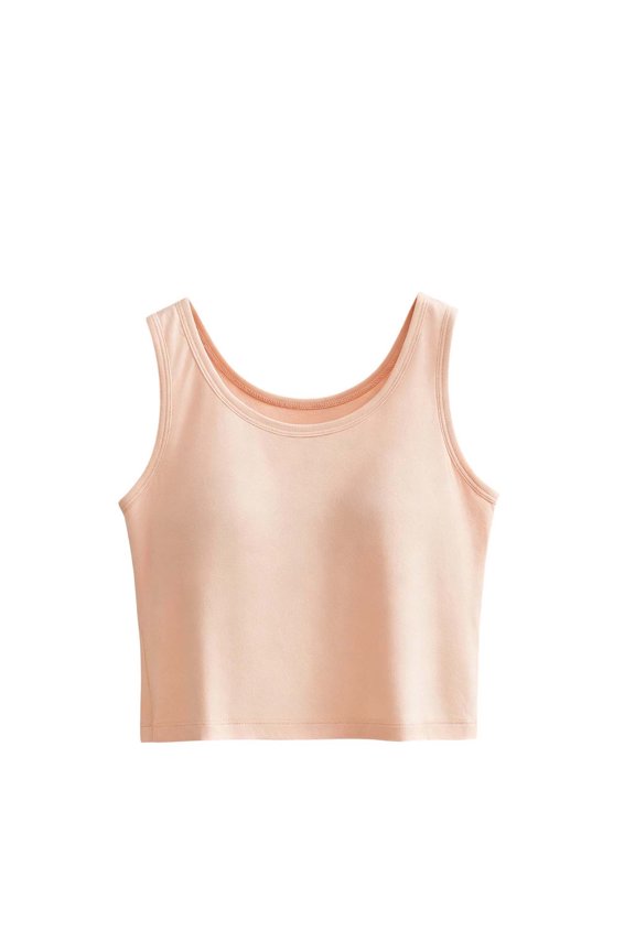 Women Wide Strap Ribbed Cropped Tank Tops With Built In Padded Summer Trendy Crop Top Tight Fit Basic Sleeveless Camisole Beige XL