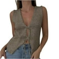 thumbnail image 1 of JGGSPWM Women Y2k Crochet Vest Top Vintage Front Tie Tops Going Out Tops Women Crochet Knit Vest Y2k Tie Up Open Front Sweater Vest Casual Summer Versatile Sleeveless V Neck Tank Crop Tops Khaki M, 1 of 7