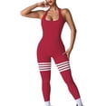 thumbnail image 1 of JGGSPWM Women Yoga Jumpsuits Ribbed Halter Neck Backless One-piece Shapewear Sleeveless Gym Push Up Workout Fitness Tracksuit Red L, 1 of 5