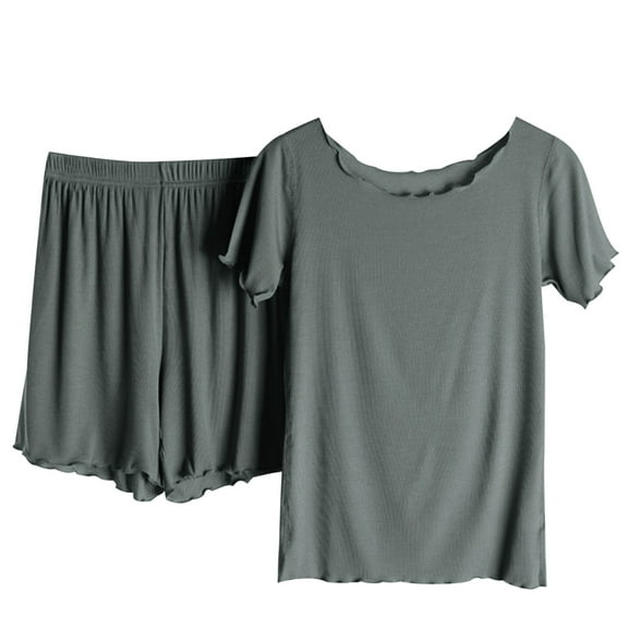JGGSPWM Women's 2 Piece Outfits Ruffle V Neck Short Sleeve Top and Ruffle Shorts Casual Set Lounge Wear Set Army Green XXXXL