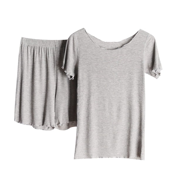 JGGSPWM Women's 2 Piece Outfits Ruffle V Neck Short Sleeve Top and Ruffle Shorts Casual Set Lounge Wear Set Gray L