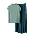 thumbnail image 1 of JGGSPWM Women's 2 Piece Pajamas Sets, Short Sleeve Modal Soft Mock Neck Top Matching Wide Leg Pants Summer Lounge Outfits Green XXL, 1 of 6