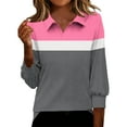 thumbnail image 1 of JGGSPWM Women's 3/4 Sleeve Tops Blouses Dressy Casual Fashion Color Block Tunic Shirts Lapel V-Neck Work Blouses Pink M, 1 of 5