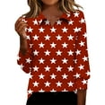 thumbnail image 1 of JGGSPWM Women's 3/4 Sleeve Tops Blouses Dressy Casual Fashion Printed Tunic Shirts Lapel V-Neck Work Blouses Red XXL, 1 of 5