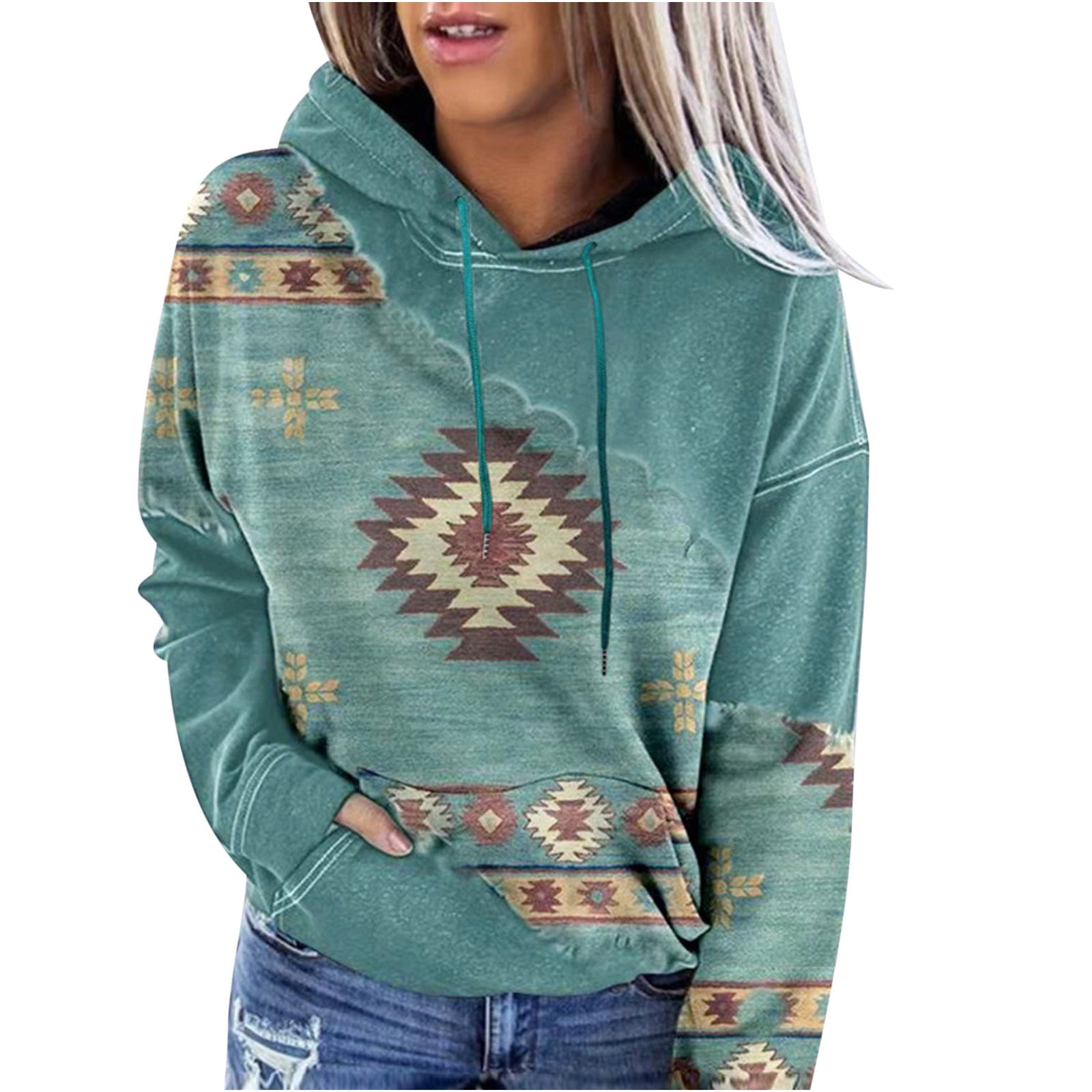 Cozy Winter Women's Geometric Print Pullover Hoodie Multicolor