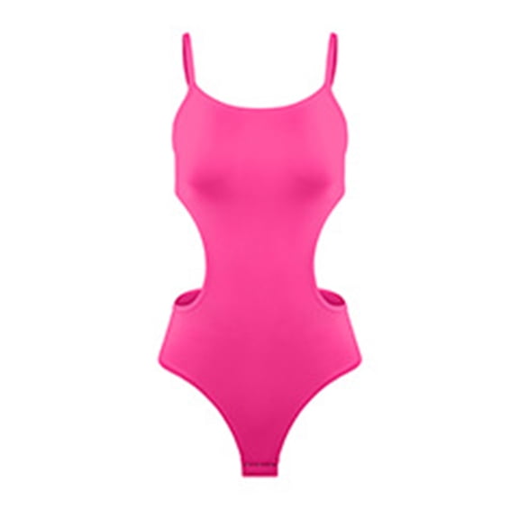 JGGSPWM Women's Backless Bodysuit with Open-Side Design Summer Solid Color Stretch Shaping Wear for Yoga and Everyday Outfits Pink S