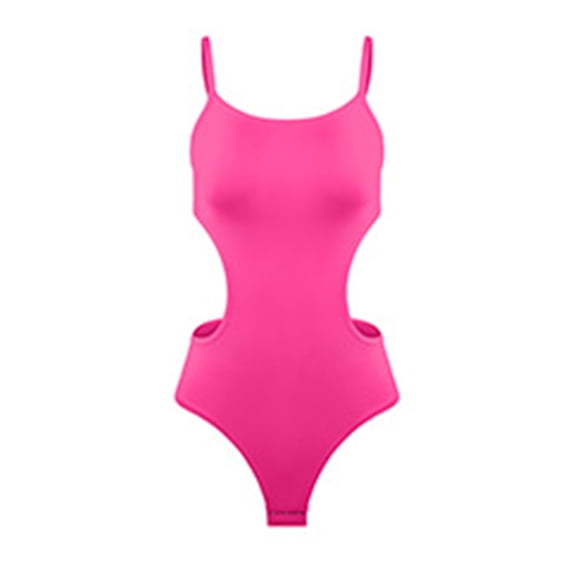 JGGSPWM Women's Backless Bodysuit with Open-Side Design Summer Solid Color Stretch Shaping Wear for Yoga and Everyday Outfits Pink S