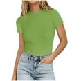 thumbnail image 1 of JGGSPWM Women's Basic Mock Neck Short Sleeve Tshirts Summer Tops Slim Fit Casual Dressy Solid Color Tees Tunics Blouses Green XL, 1 of 5