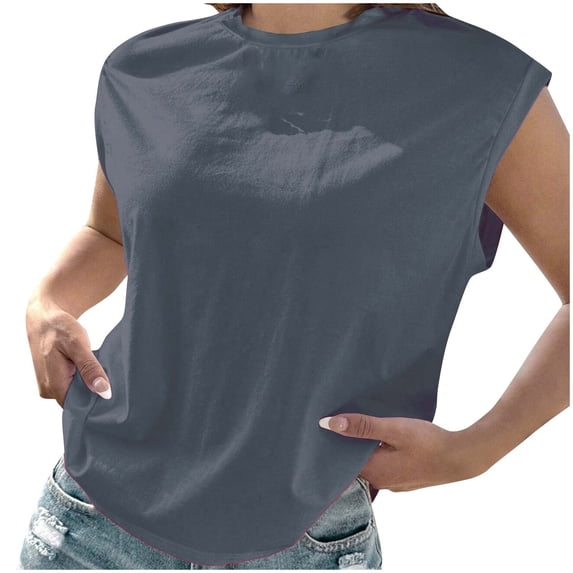JGGSPWM Women's Basic Summer Casual Tank Top Cap Sleeve Plain Basic Crew Neck Tee Shirts Navy S