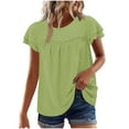 thumbnail image 1 of JGGSPWM Women's Boho Summer Short Sleeve Top with Lace Design Casual Solid Loose Fit Blouse Shirts Mint Green 2XL, 1 of 9