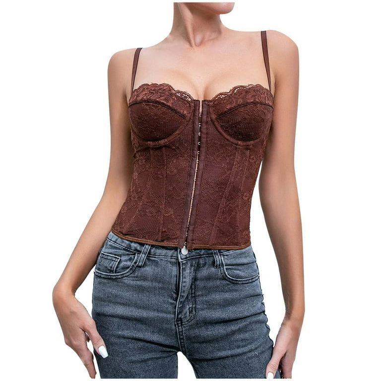 JGGSPWM Women's Buckle Lace Bustier Corset Top Spaghetti