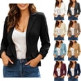 thumbnail image 1 of JGGSPWM Women's Business Casual Cropped Blazer Lapel Collar Faux Flap Pockets Long Sleeve Work Office Suit Jacket Blue XL, 1 of 8