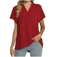 thumbnail image 1 of JGGSPWM Women's Business Casual Summer V-Neck Ruffle Short Sleeve Tunic Blouses Tops Red M, 1 of 5