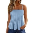 thumbnail image 1 of JGGSPWM Women's Cami Tank Tops Pleated Shirts Trendy Front Wrinkles Cute Camisole Tees Light Blue M, 1 of 6