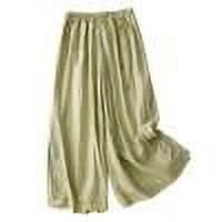 JGGSPWM Women's Capri Vintage Linen Embroidered Wide Leg Pants Summer Boho Drawstring High Waist Casual Side Slit Beach Cropped Pants Green XL