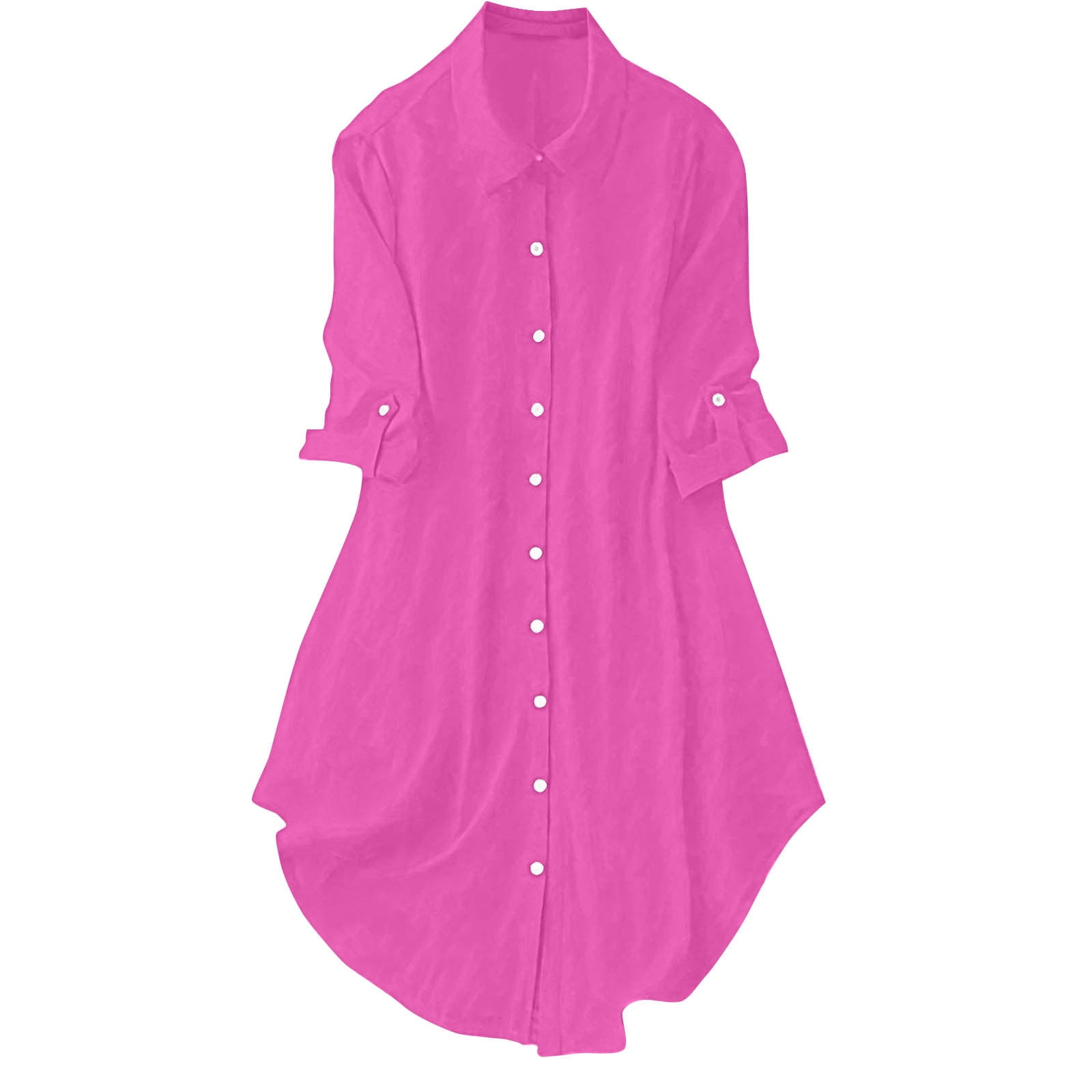 JGGSPWM Women's Casual Button Down Maxi Shirt Dress 3/4 Sleeve Solid Turn Down Collar Shirt Tunic Long Dress Pink XL