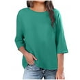 thumbnail image 1 of JGGSPWM Women's Casual Cotton Linen 3/4 Sleeve Round Neck Tunic Top as Basic Tees Blouses Business Work Cute Top Green XL, 1 of 5