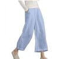 JGGSPWM Women's Casual Cotton Trousers with Elastic Waist and Cropped Wide Leg Pants Light Blue M