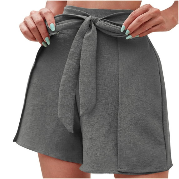 JGGSPWM Women's Casual Elastic Waist Bowknot Summer Shorts with Pockets 15-Gray M