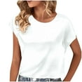thumbnail image 1 of JGGSPWM Women's Casual Faux Silk Satin Elegant Summer Shirts Crewneck Short Sleeve Blouse White M, 1 of 6