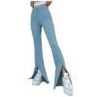 JGGSPWM Women's Casual High Waist Bell Bottom Flare Pants with Stretch for Workout Yoga Leggings Light Blue XL