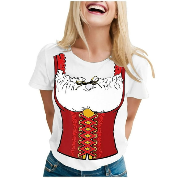 JGGSPWM Women's Casual Loose German Oktoberfest Vintage Short Sleeve Round Neck Funny Graphic Tee Tops White 2XL